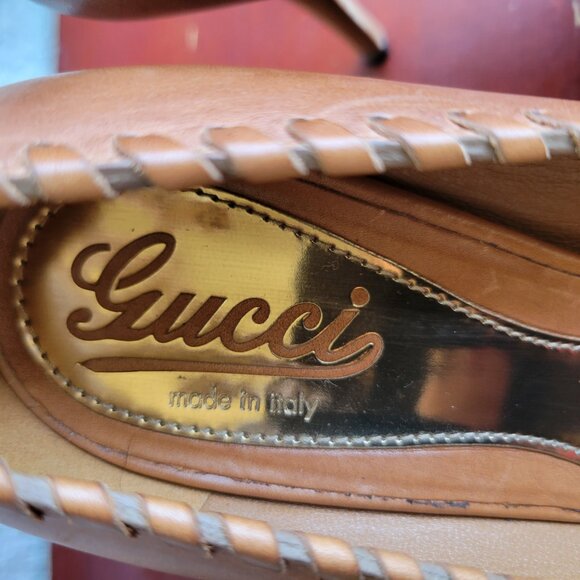 Gucci Brown Leather Whipstitch Peep-Toe Platform Pumps Size EU 37.5 (US 7-7.5) - Picture 12 of 13